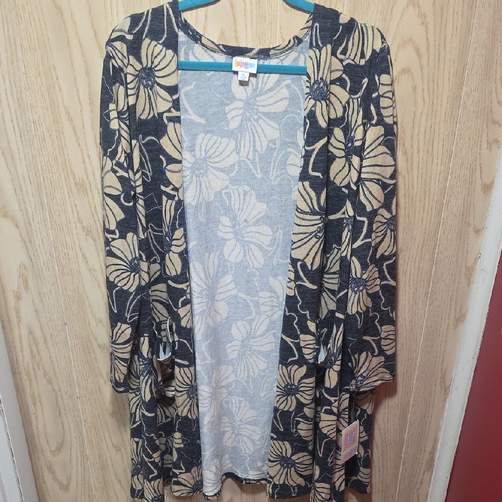 LuLaRoe Caroline Floral Open Cardigan - Black and Cream